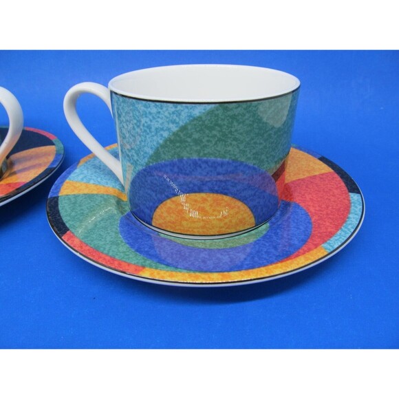 Victoria & Beale Accents  Set Of 2 Flat Coffee Cups & 2 Saucers  With Creamer EC - Picture 5 of 8